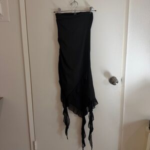 Black Asymmetrical Chiffon Handkerchief Hem Skirt